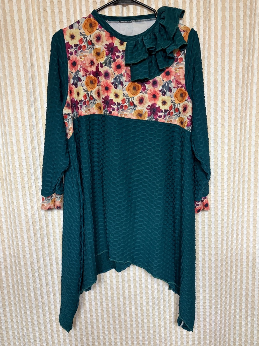 Floral Teal Ruffle Tunic Top